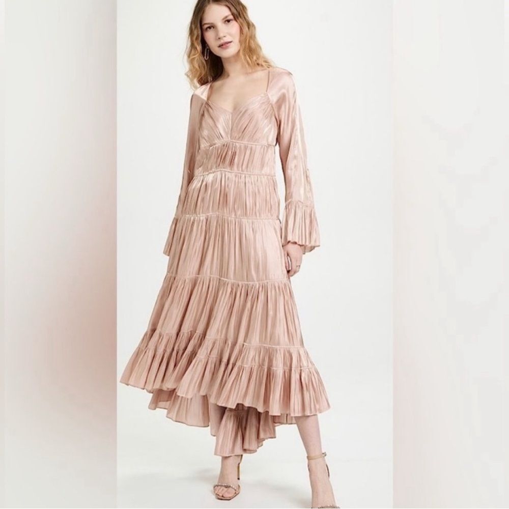 Cinq à Sept | Nina Rose Gold Tiered Satin Midi Dress size 4